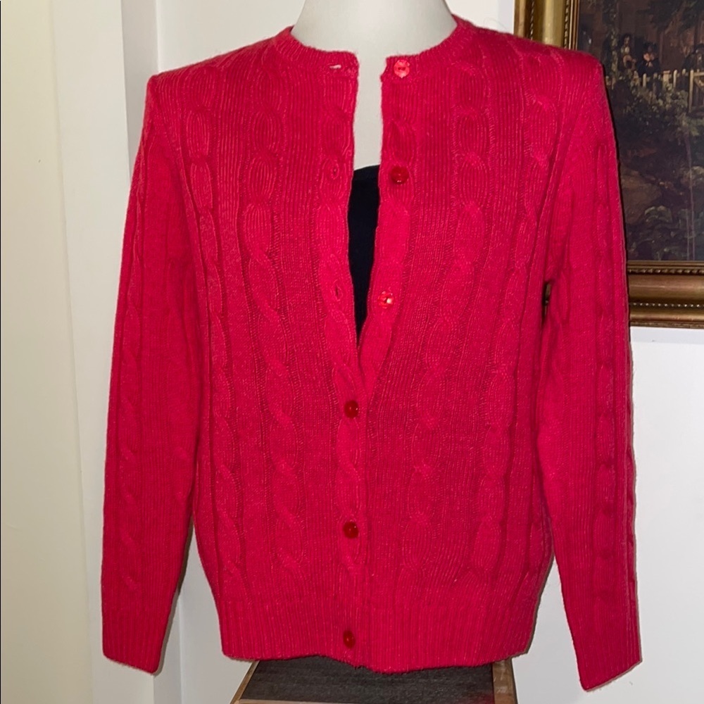 NWT 100%‎ Wool Button Down Red Cardigan Sweater.  Size Small.